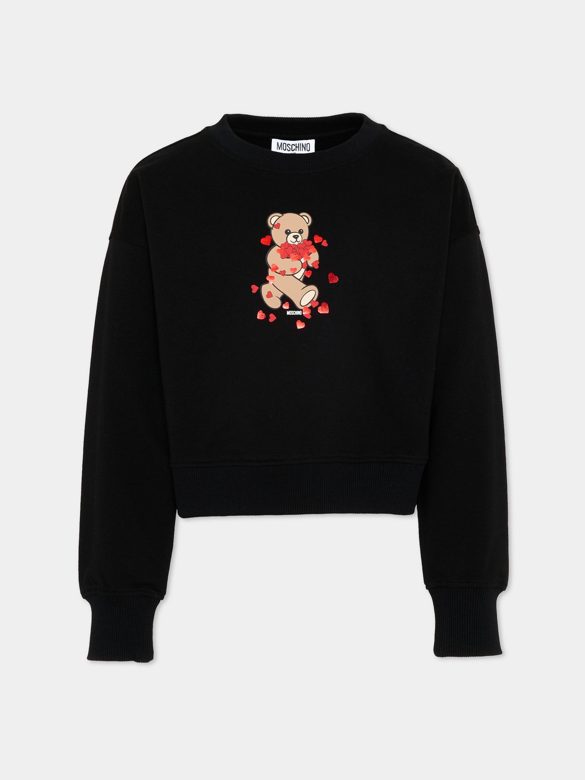 Felpa nera per bambina con Teddy Bear,Moschino Kids,HBF06G LDA63 60100