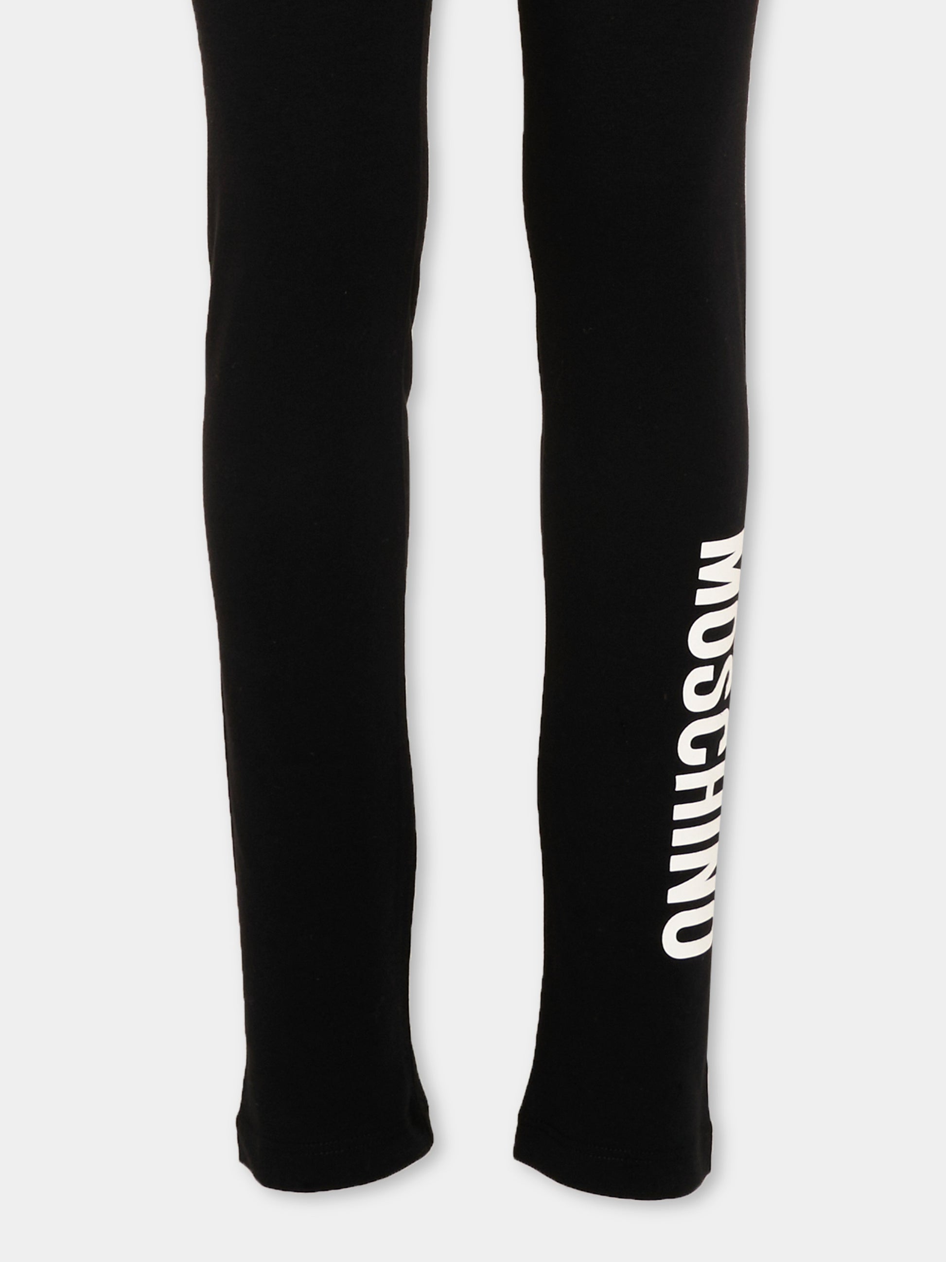 Leggings nero per bambina con logo,Moschino Kids,HDP07D LBA42 60100
