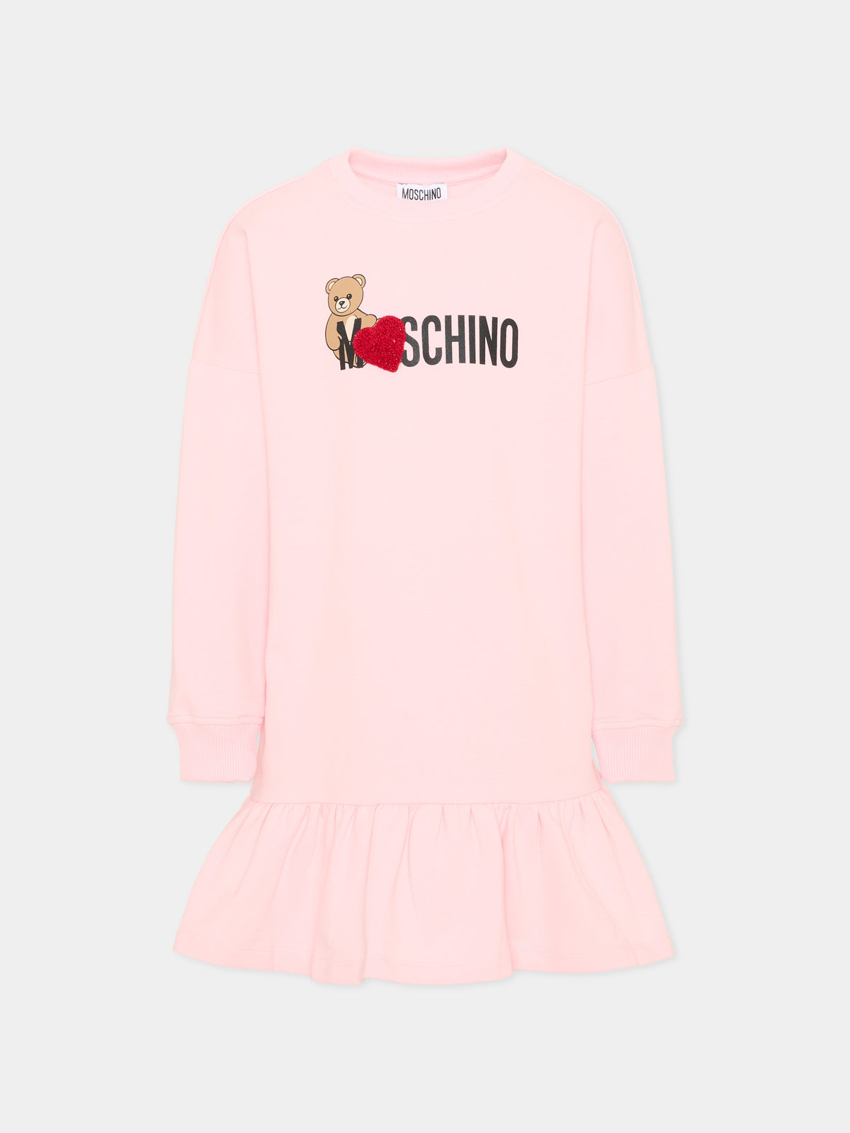 Vestito a manica lunga rosa per bambina con Teddy Bear,Moschino Kids,HDV0I3 LDA18 50209
