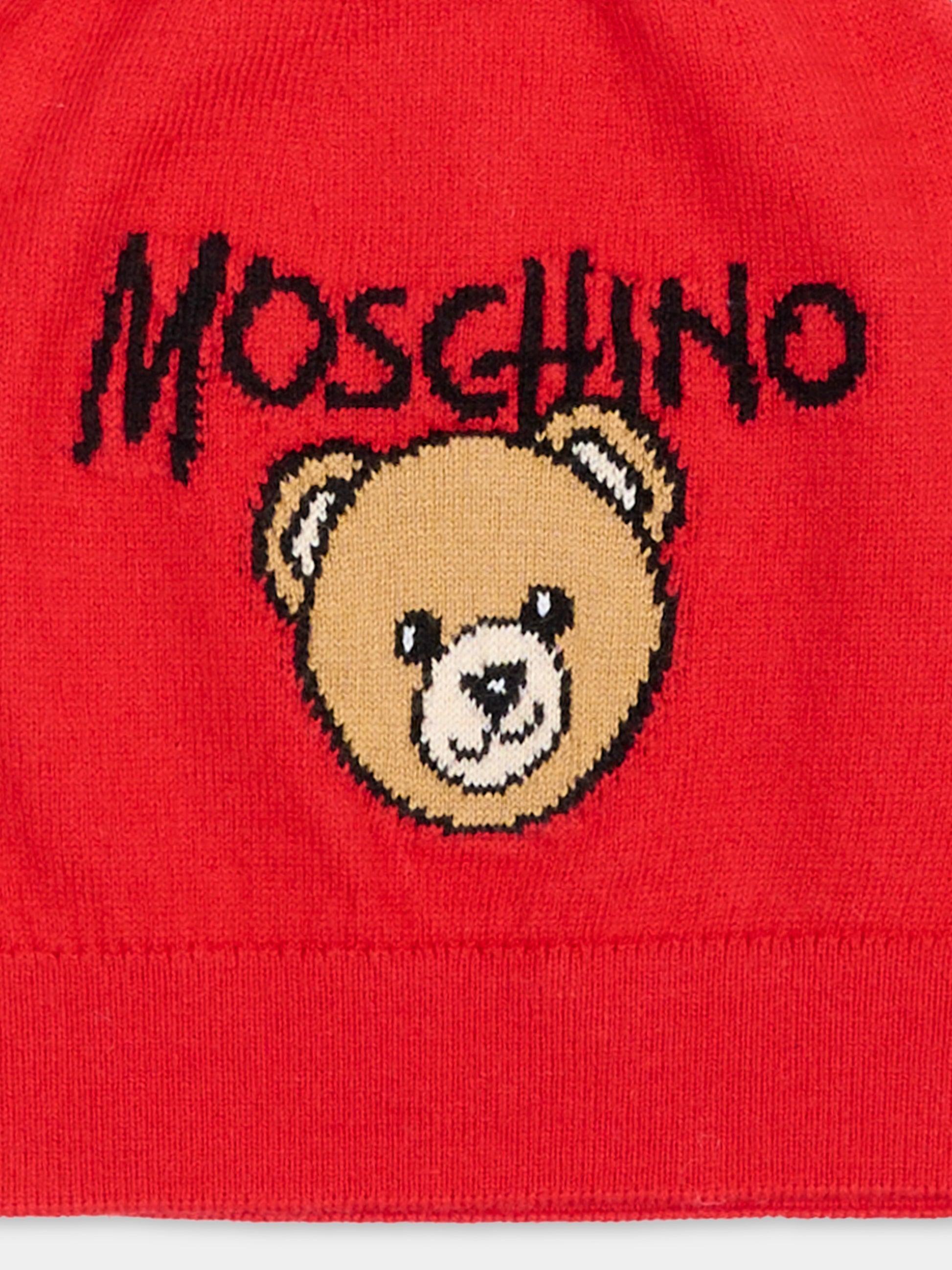 Berretto rosso per bambini con Teddy Bear,Moschino Kids,HMX02O LHE43 50109