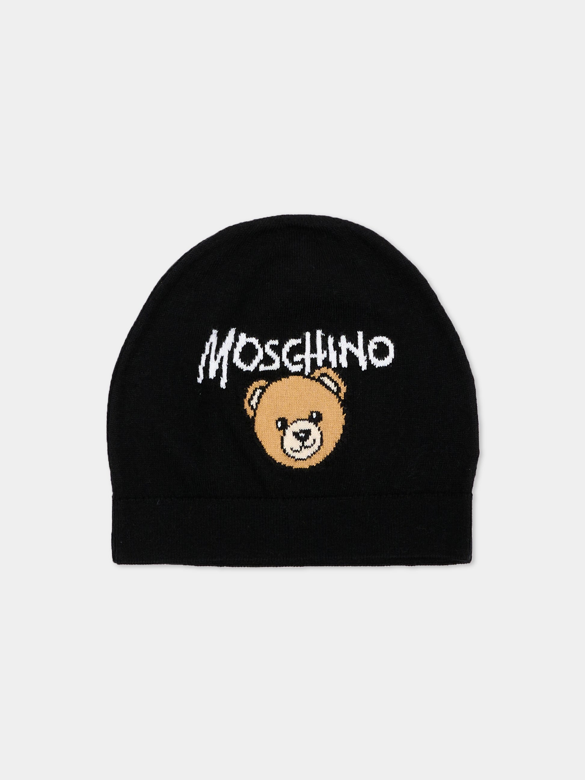 Berretto nero per bambini con Teddy Bear,Moschino Kids,HMX02O LHE43 60100