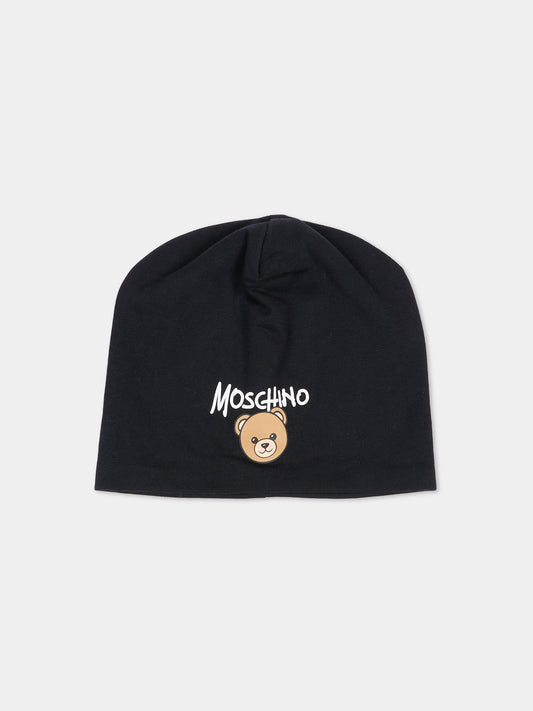 Berretto nero per bambini con Teddy Bear,Moschino Kids,HNX02M LCA94 60100