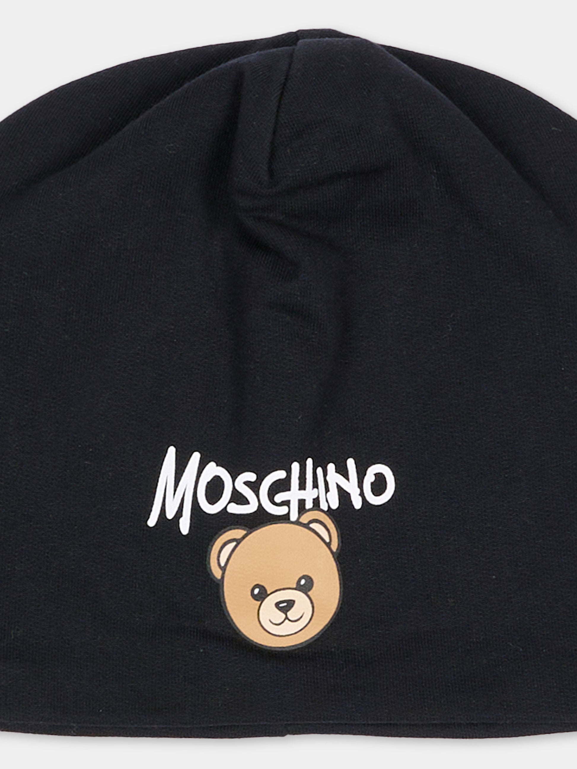Berretto nero per bambini con Teddy Bear,Moschino Kids,HNX02M LCA94 60100