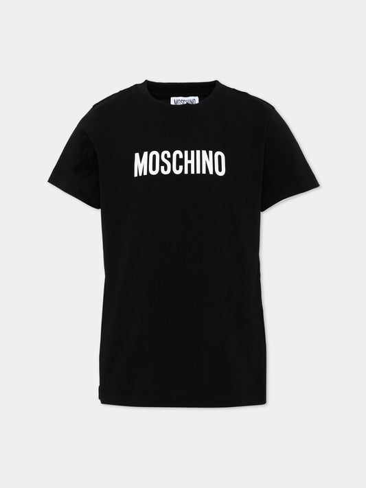 T-Shirt nera per bambino con logo,Moschino Kids,HPM05V LAA59 60100
