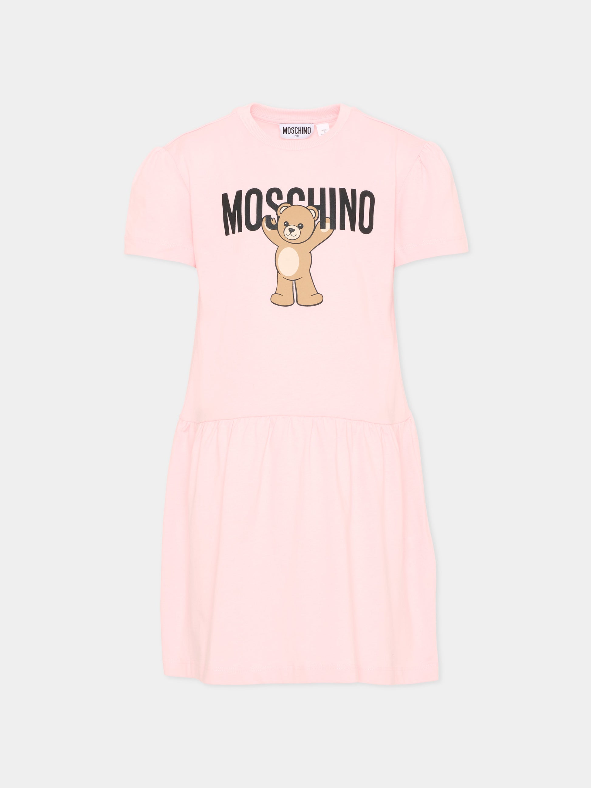 Vestito rosa per bambina con Teddy Bear,Moschino Kids,HDV0H9 LAA10 50209