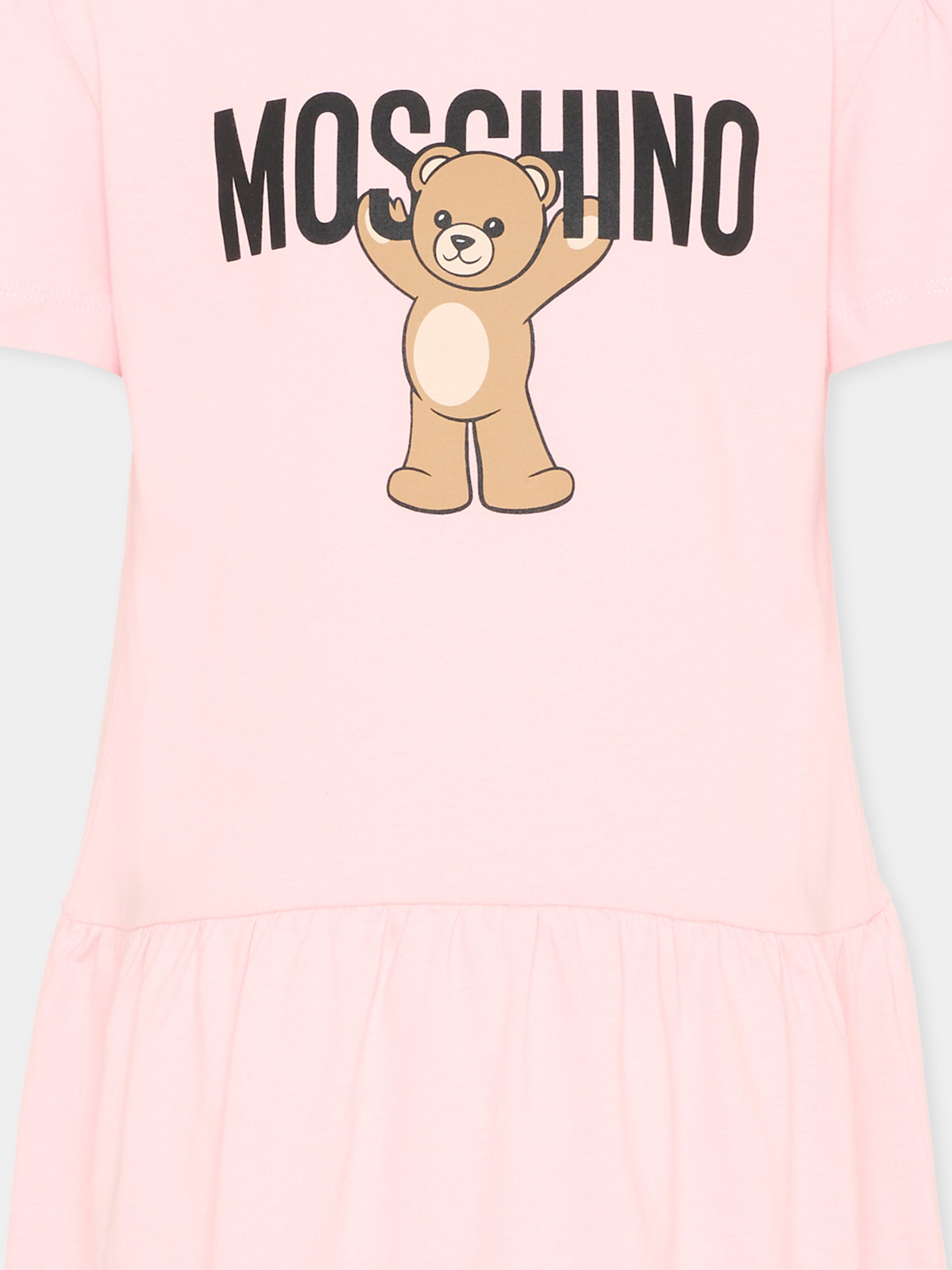 Vestito rosa per bambina con Teddy Bear,Moschino Kids,HDV0H9 LAA10 50209