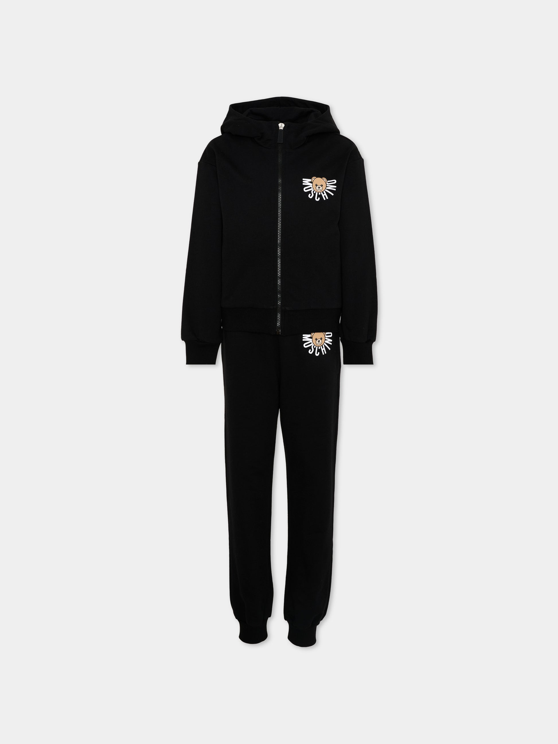 Completo sportivo lungo nero per bambini con logo,Moschino Kids,HMK03X LCA40 60100