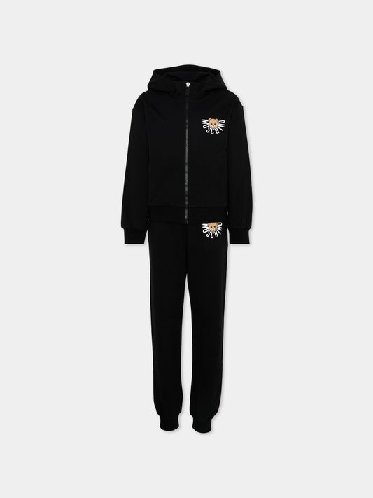 Completo sportivo lungo nero per bambini con logo,Moschino Kids,HMK03X LCA40 60100