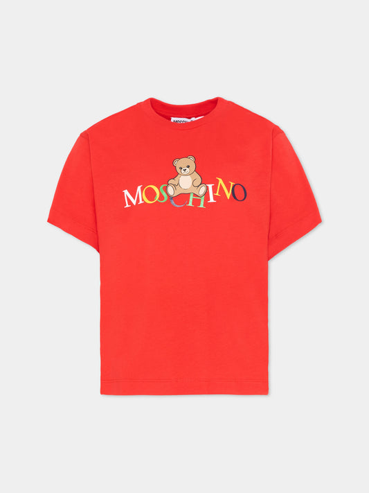T-Shirt rossa per bambini con Teddy Bear,Moschino Kids,HPM05G LAA10 50109
