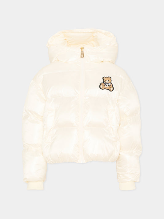 Piumino avorio per bambina con Teddy Bear,Moschino Kids,HDS053 L3AB4 10063