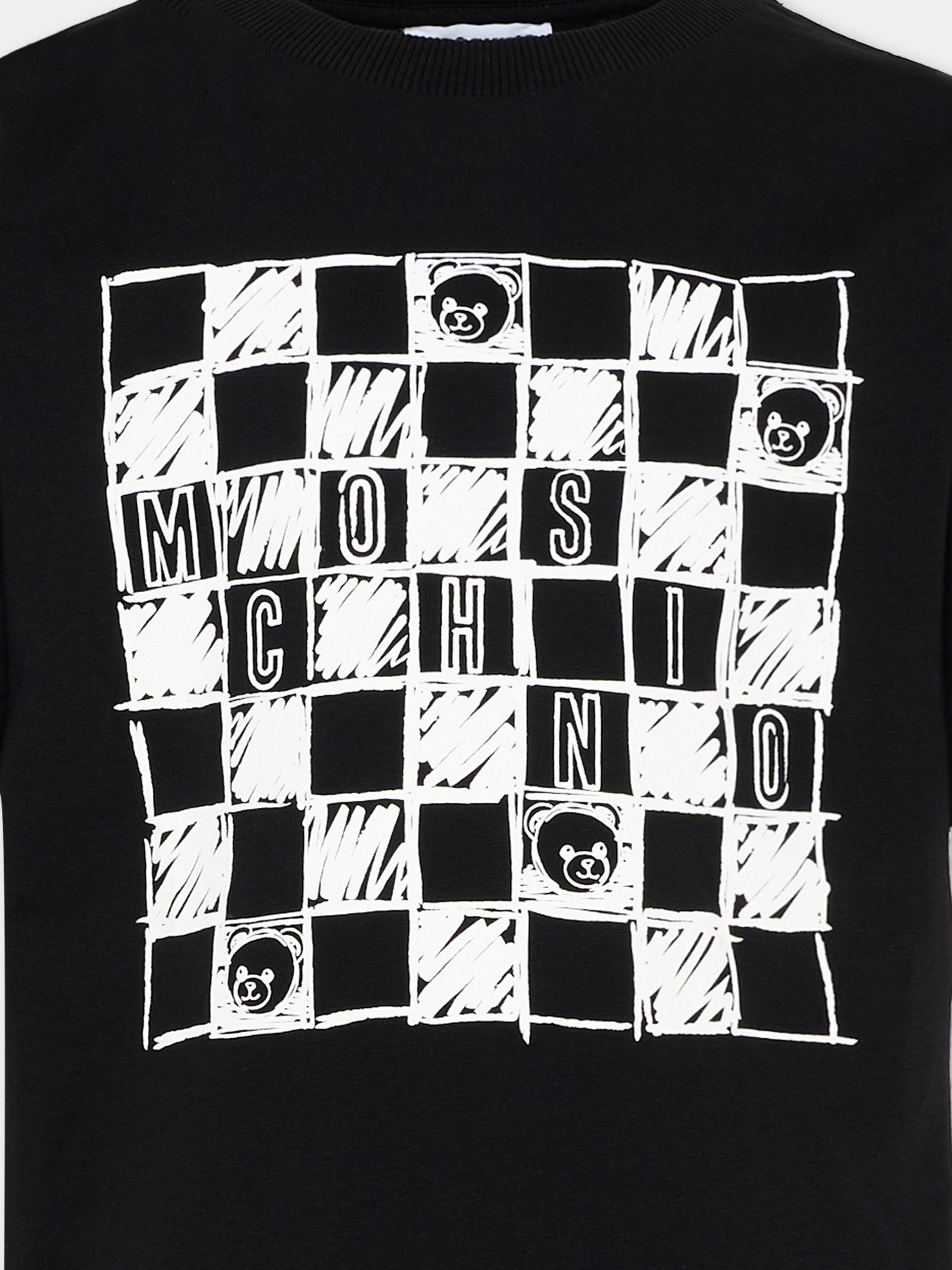 T-Shirt nera per bambino con logo e Teddy Bear,Moschino Kids,HUM05G LAA01 60100