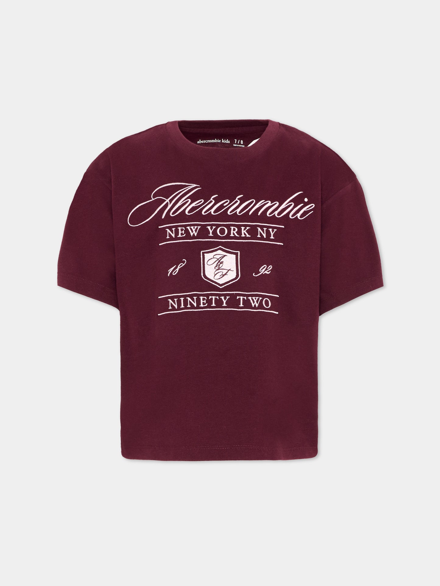 T-Shirt bordeaux per bambina con logo,Abercrombie & Fitch,43AJ81 P4U
