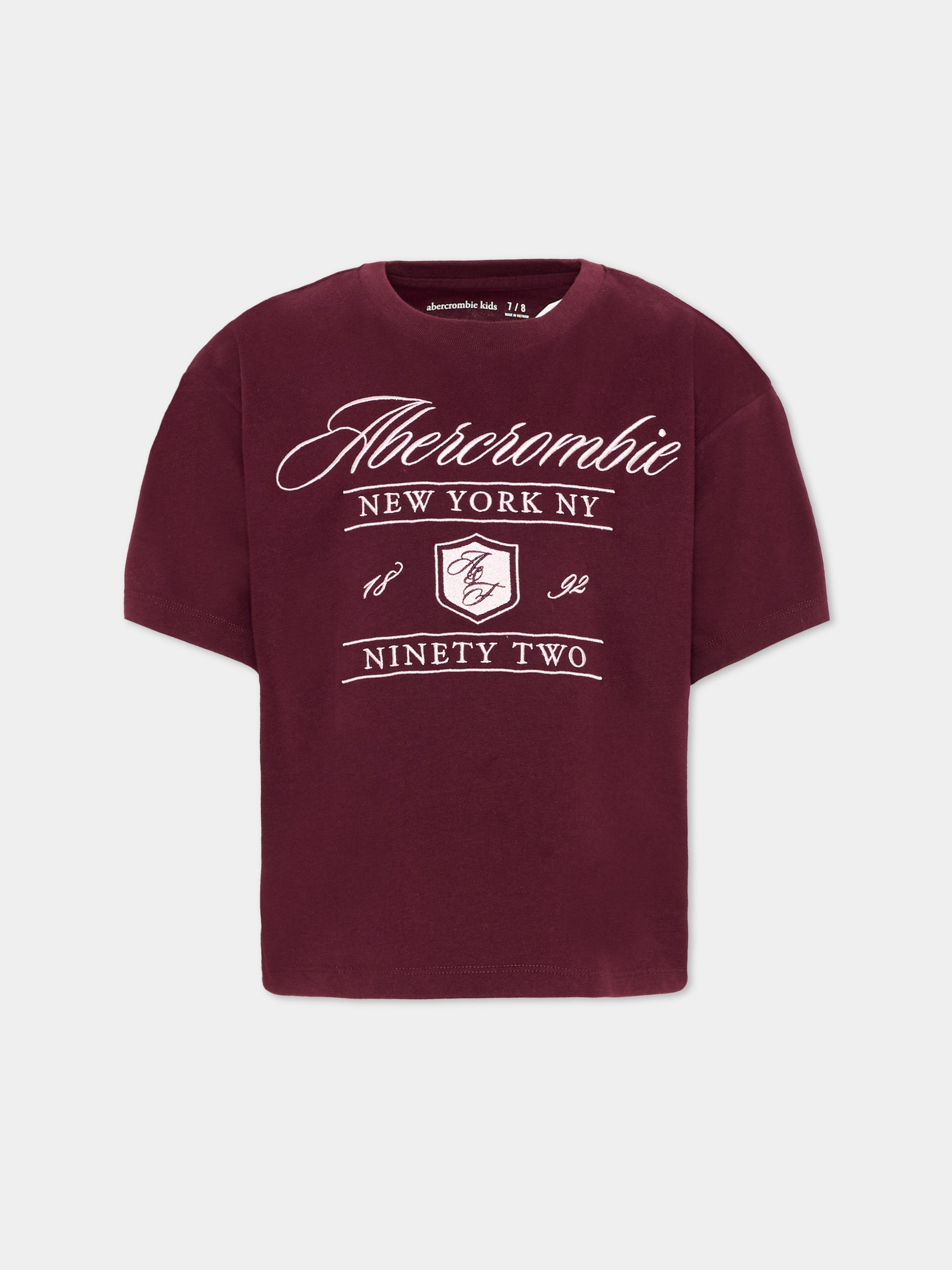 T-Shirt bordeaux per bambina con logo,Abercrombie & Fitch,43AJ81 P4U