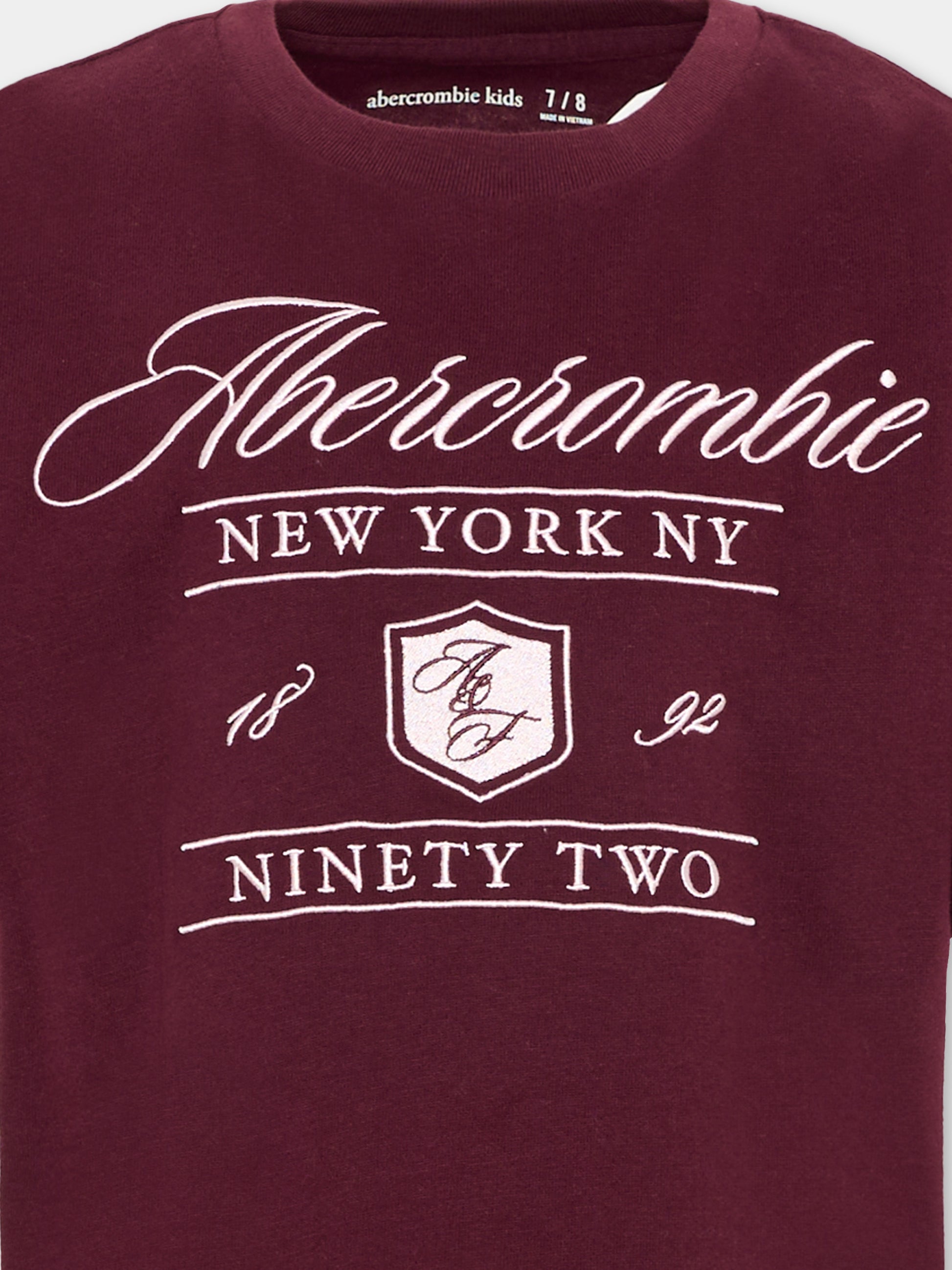 T-Shirt bordeaux per bambina con logo,Abercrombie & Fitch,43AJ81 P4U