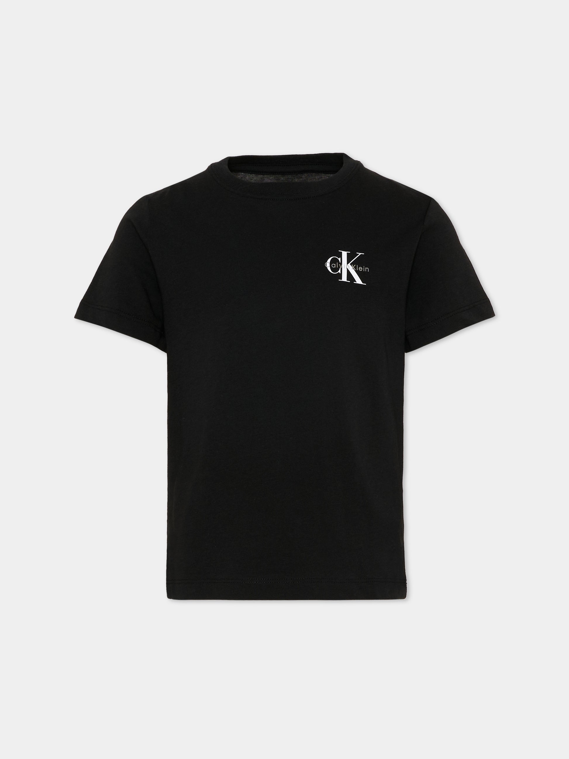 T-Shirt nera per bambini con logo,Calvin Klein Kids,IU0IU00719 BEH