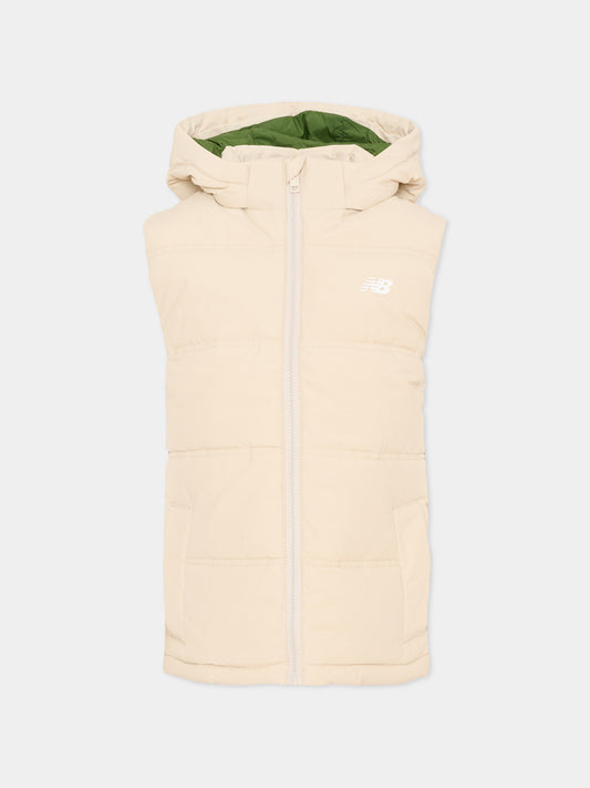 Gilet beige per bambino con cappuccio,New Balance,LAKB0289 TWF