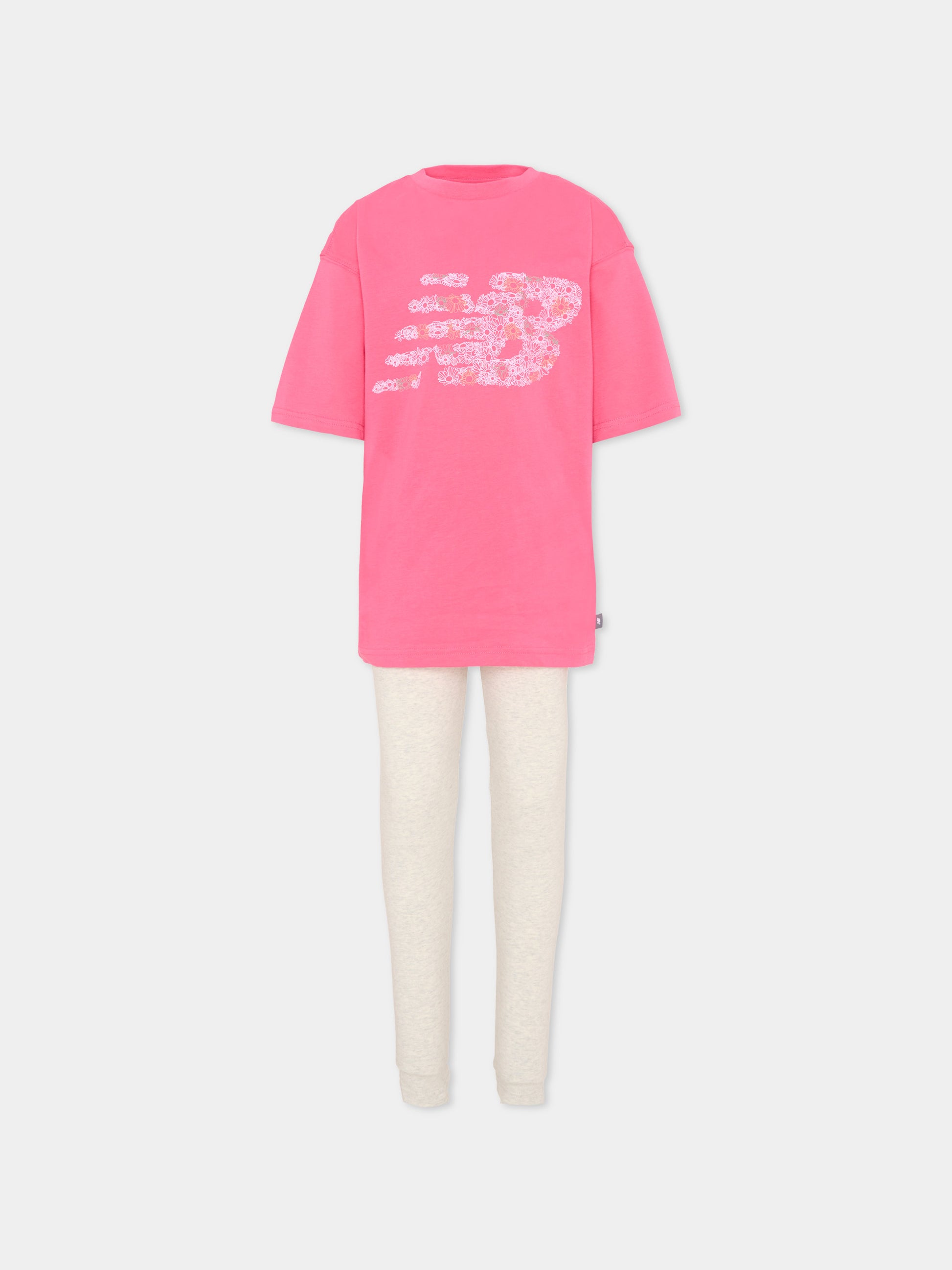 Completo sportivo rosa per bambina con logo floreale,New Balance,LAKG0243 DAB