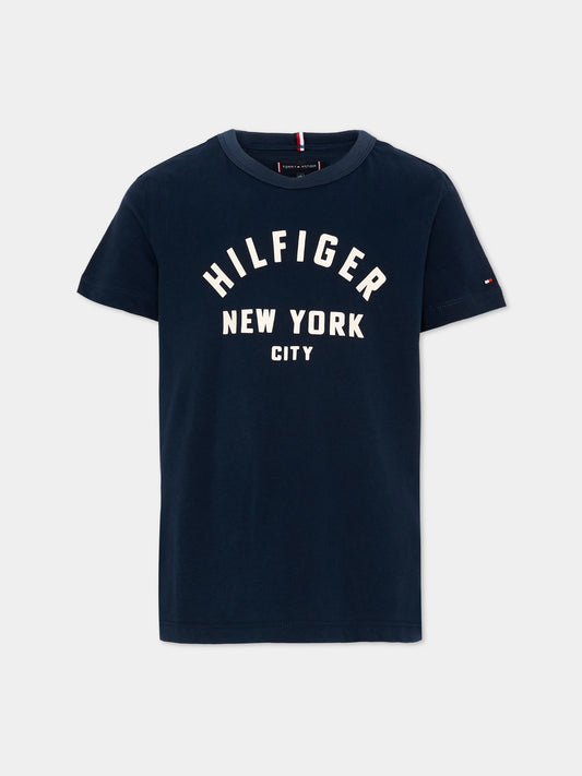T-Shirt blu per bambini con logo,Tommy Hilfiger Junior,KB0KB09800 C1G