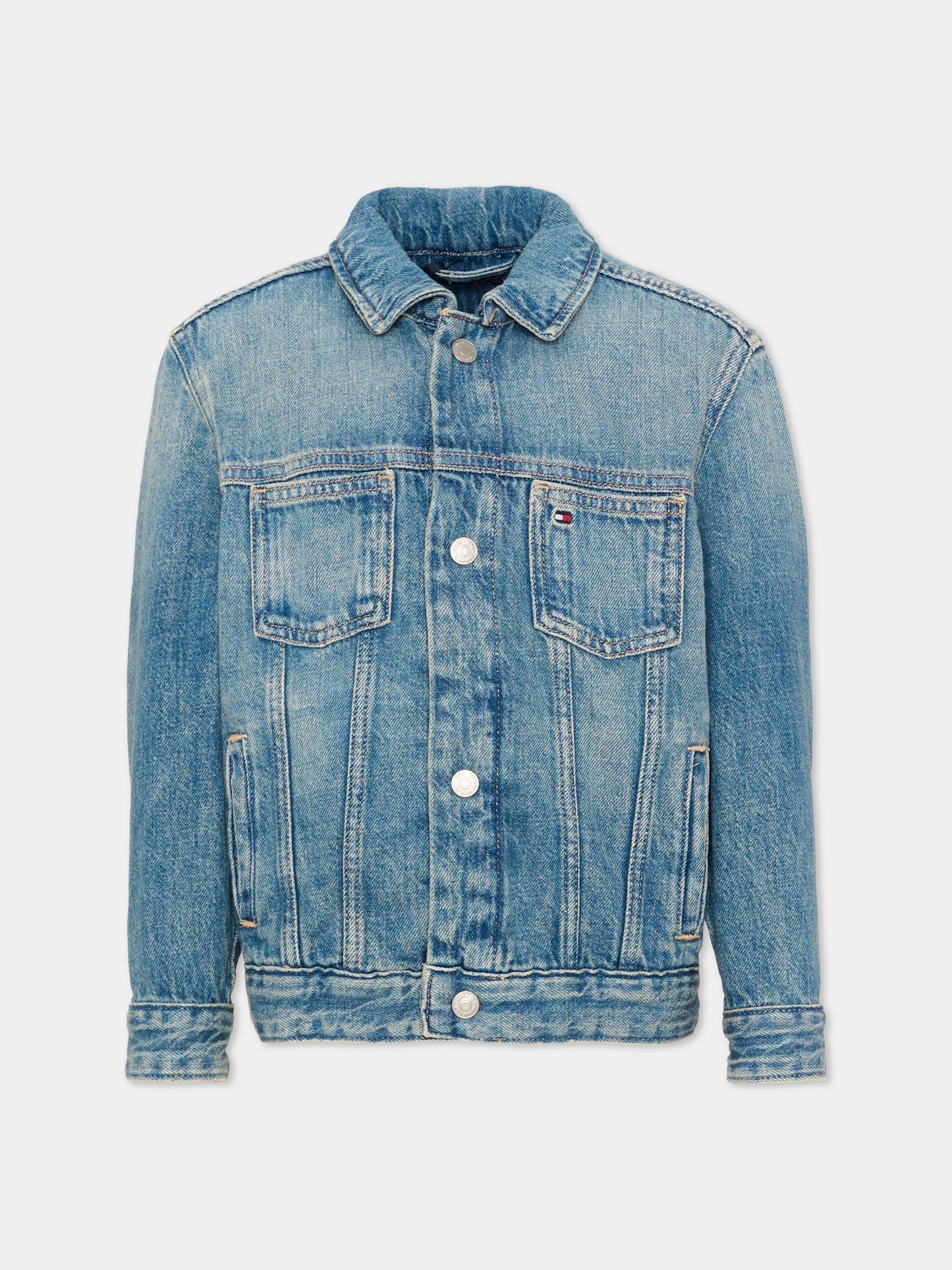 Giubbotto denim per bambino con maxi flag,Tommy Hilfiger Junior,KB0KB10108 1AP