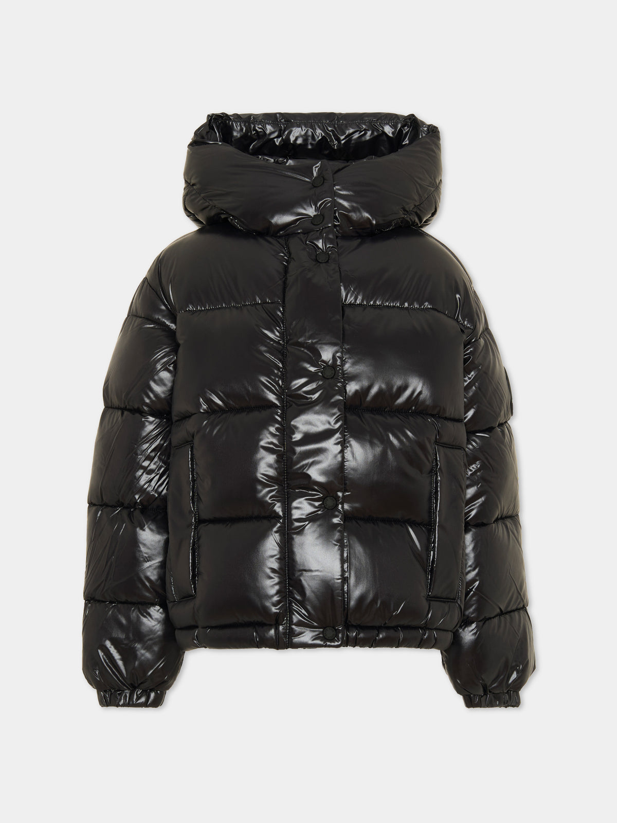 Piumino nero per bambina con cappuccio,Save The Duck Kids,J32978G LOVE23 10000