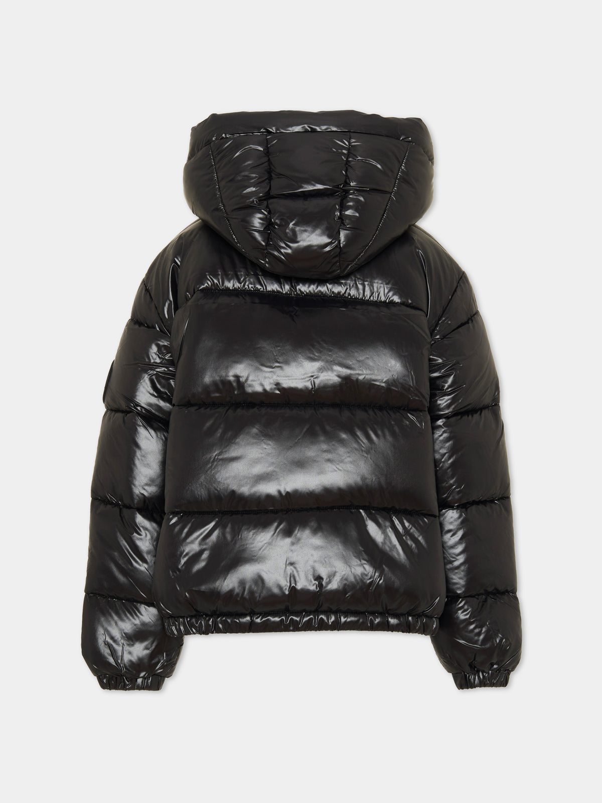 Piumino nero per bambina con cappuccio,Save The Duck Kids,J32978G LOVE23 10000