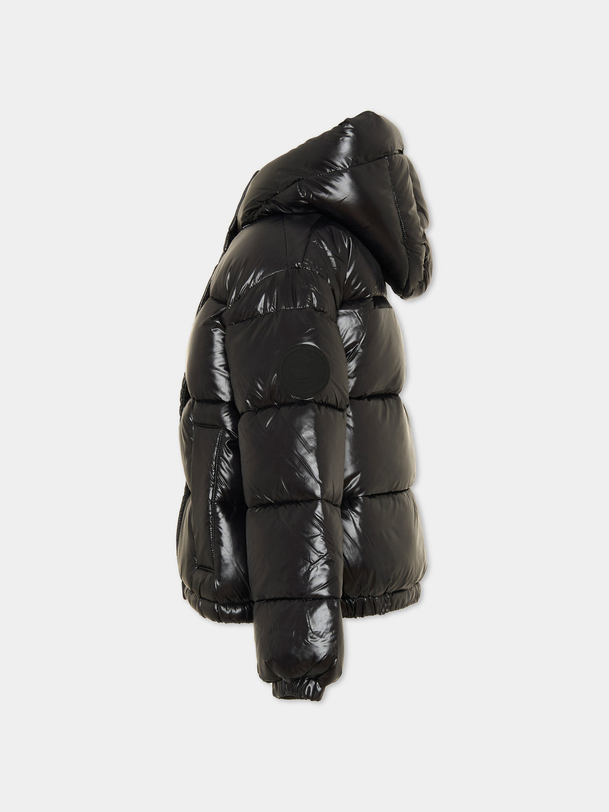 Piumino nero per bambina con cappuccio,Save The Duck Kids,J32978G LOVE23 10000