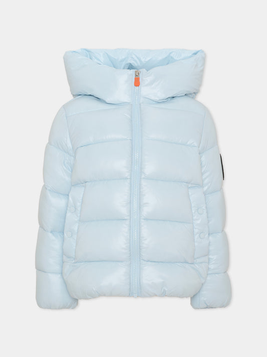 Piumino azzurro per bambina con cappuccio,Save The Duck Kids,J31989G LOVE23 90077