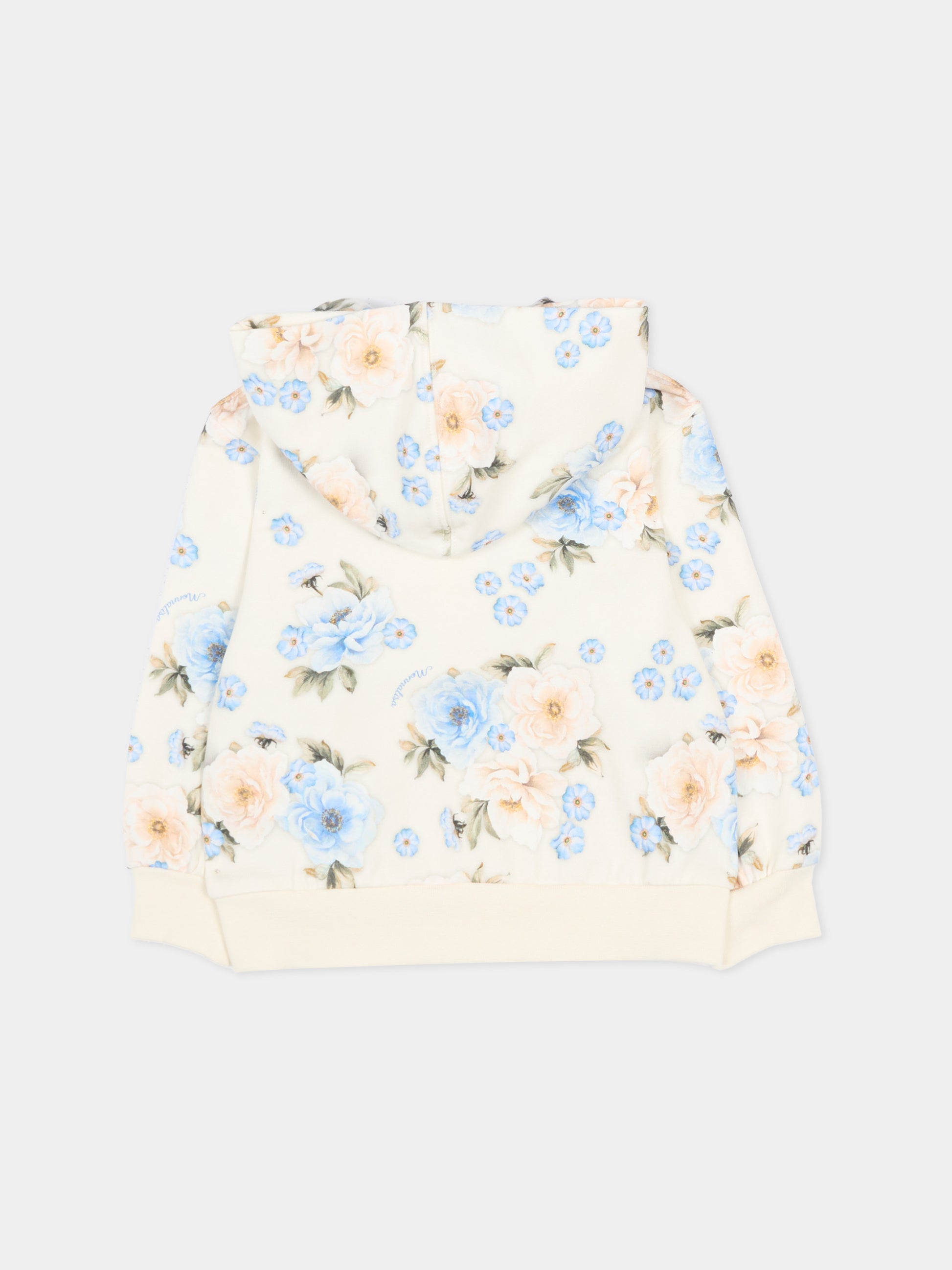 Felpa con cappuccio beige per neonati con stampa floreale,Monnalisa,39F803 6018 0258