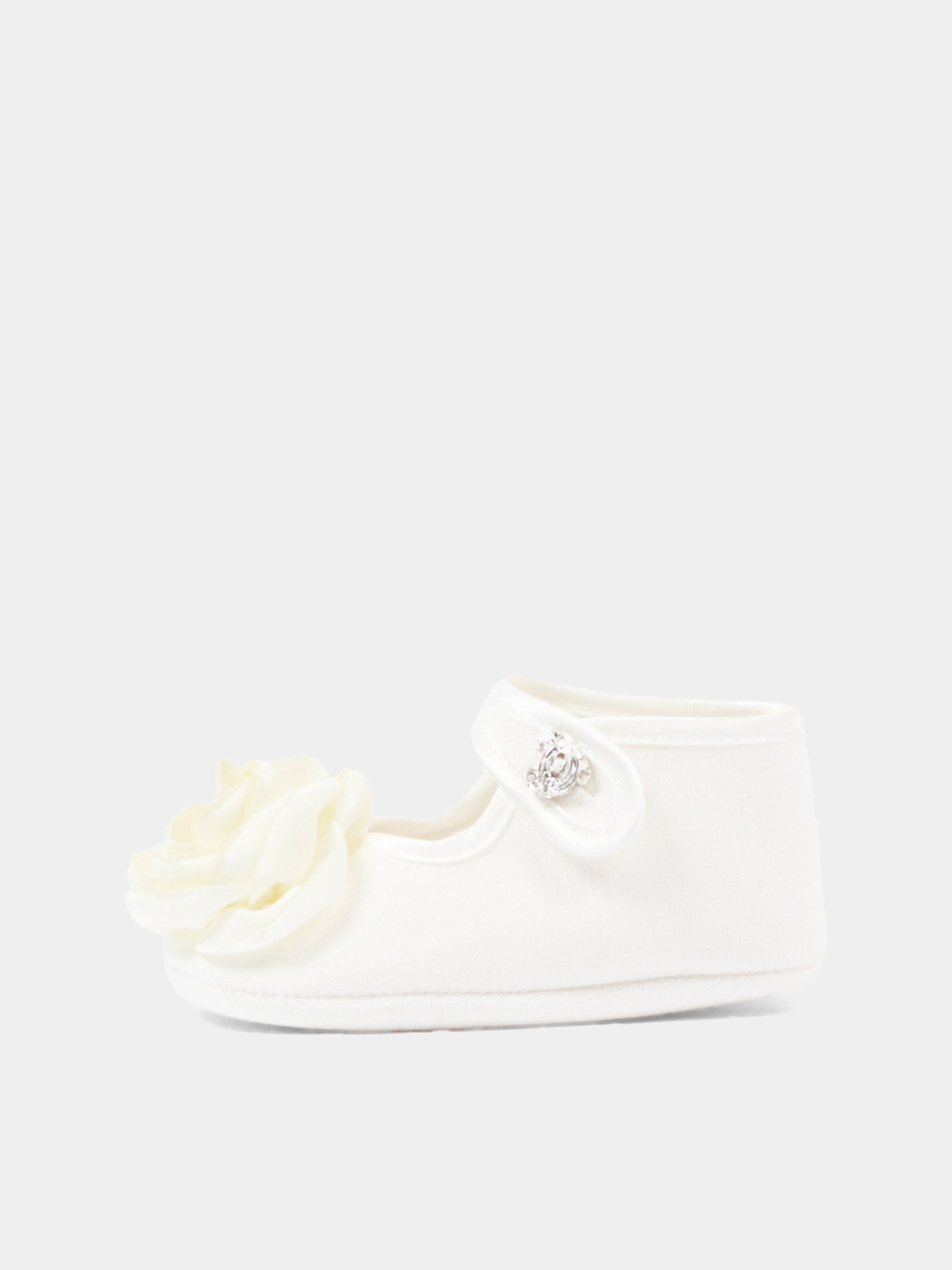 Ballerine avorio per neonata con rosa,Monnalisa,73F004 6207 0001