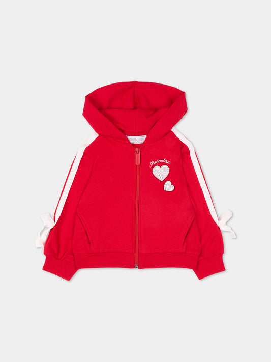 Felpa rossa per neonata con fiocchi,Monnalisa,39F804 6004 0043