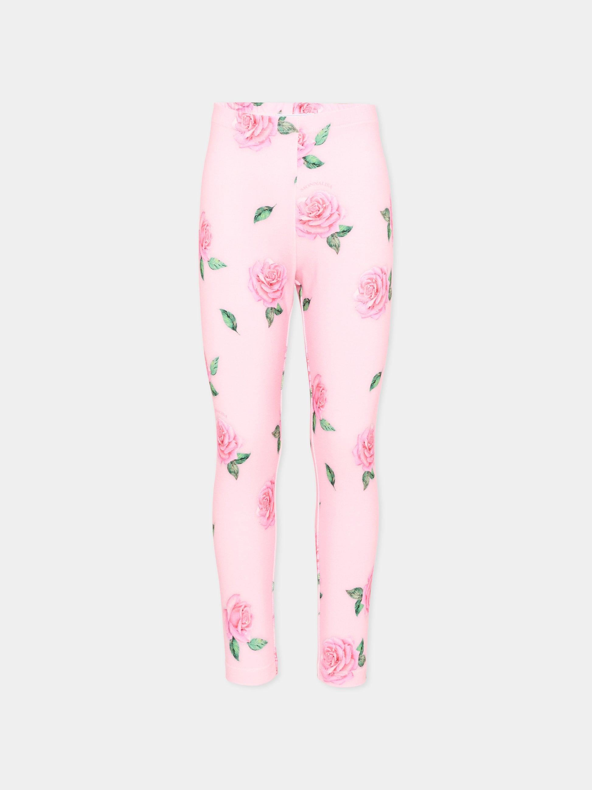 Leggings rosa per bambina con rose,Monnalisa,11F409 6654 0093
