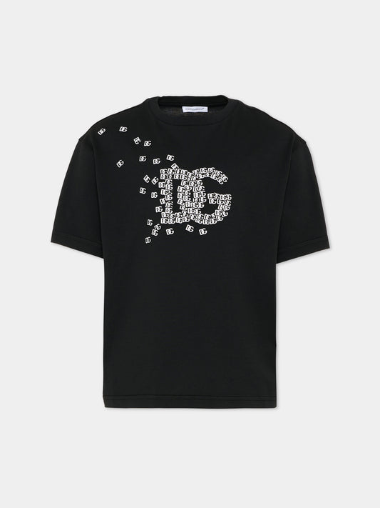 T-Shirt nera per bambino con logo,Dolce & Gabbana Kids,L4JTHV G7Q0T N0000