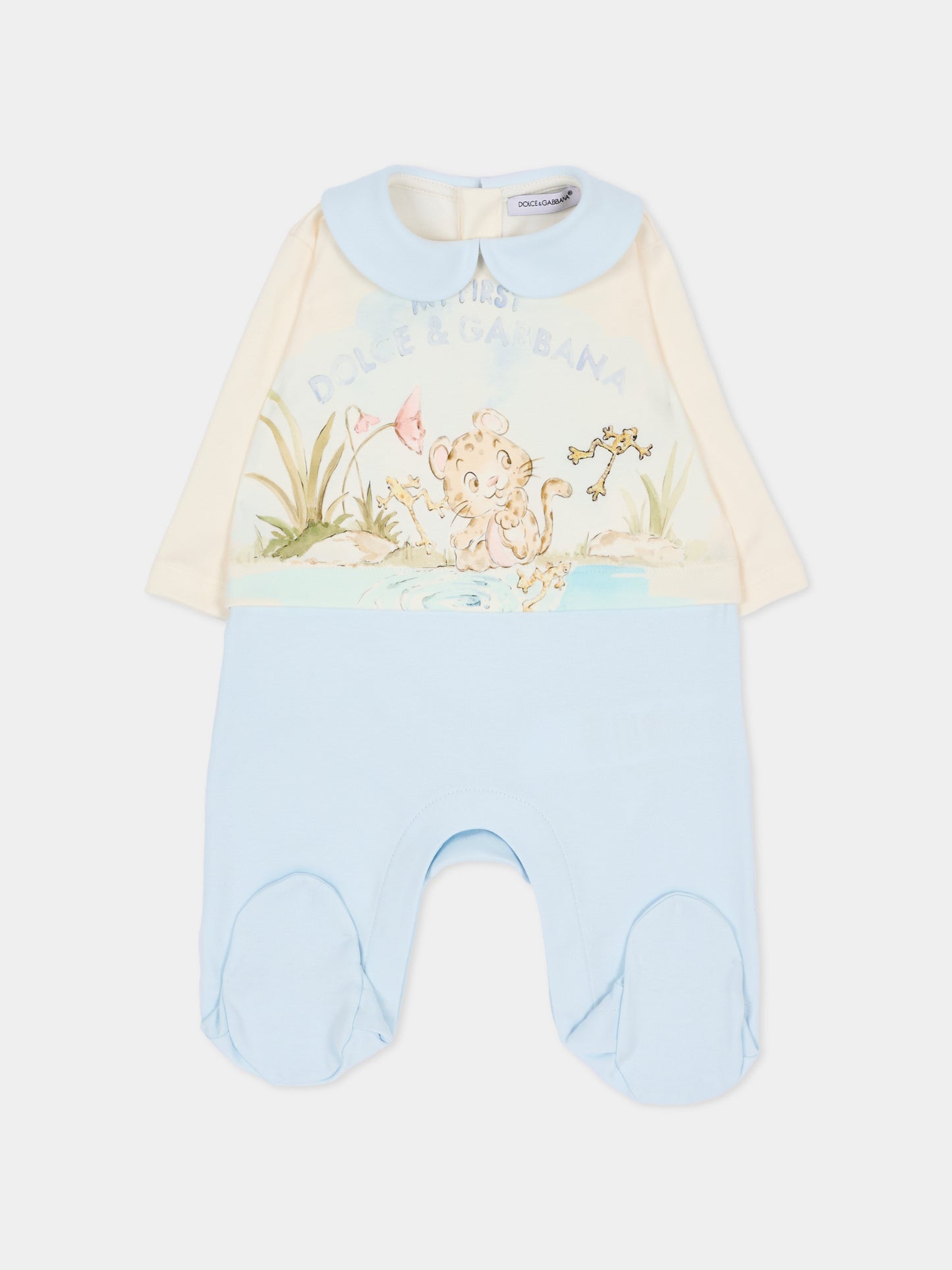 Set tutina celeste per neonato con stampa,Dolce & Gabbana Kids,L1JOCT G7P8S S9000