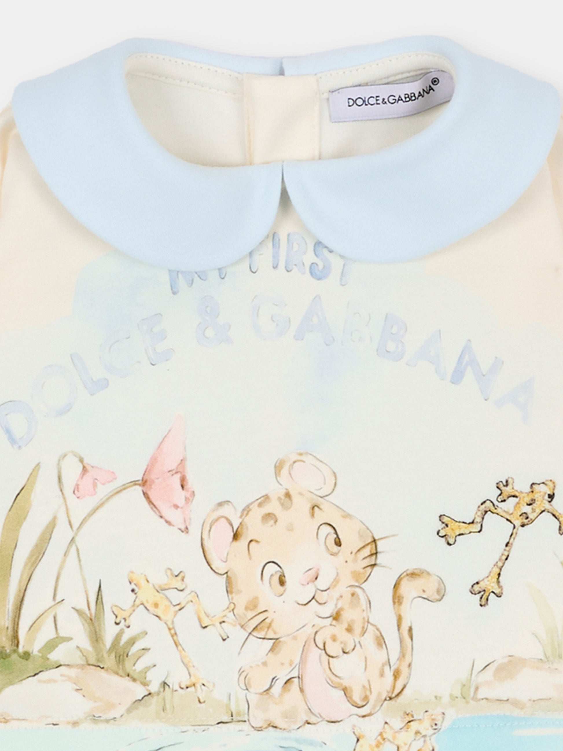 Set tutina celeste per neonato con stampa,Dolce & Gabbana Kids,L1JOCT G7P8S S9000