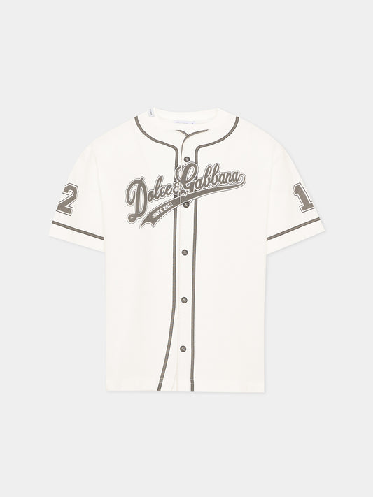 T-shirt avorio per bambini con logo,Dolce & Gabbana Kids,L4JTHV G7P6T HA6GA