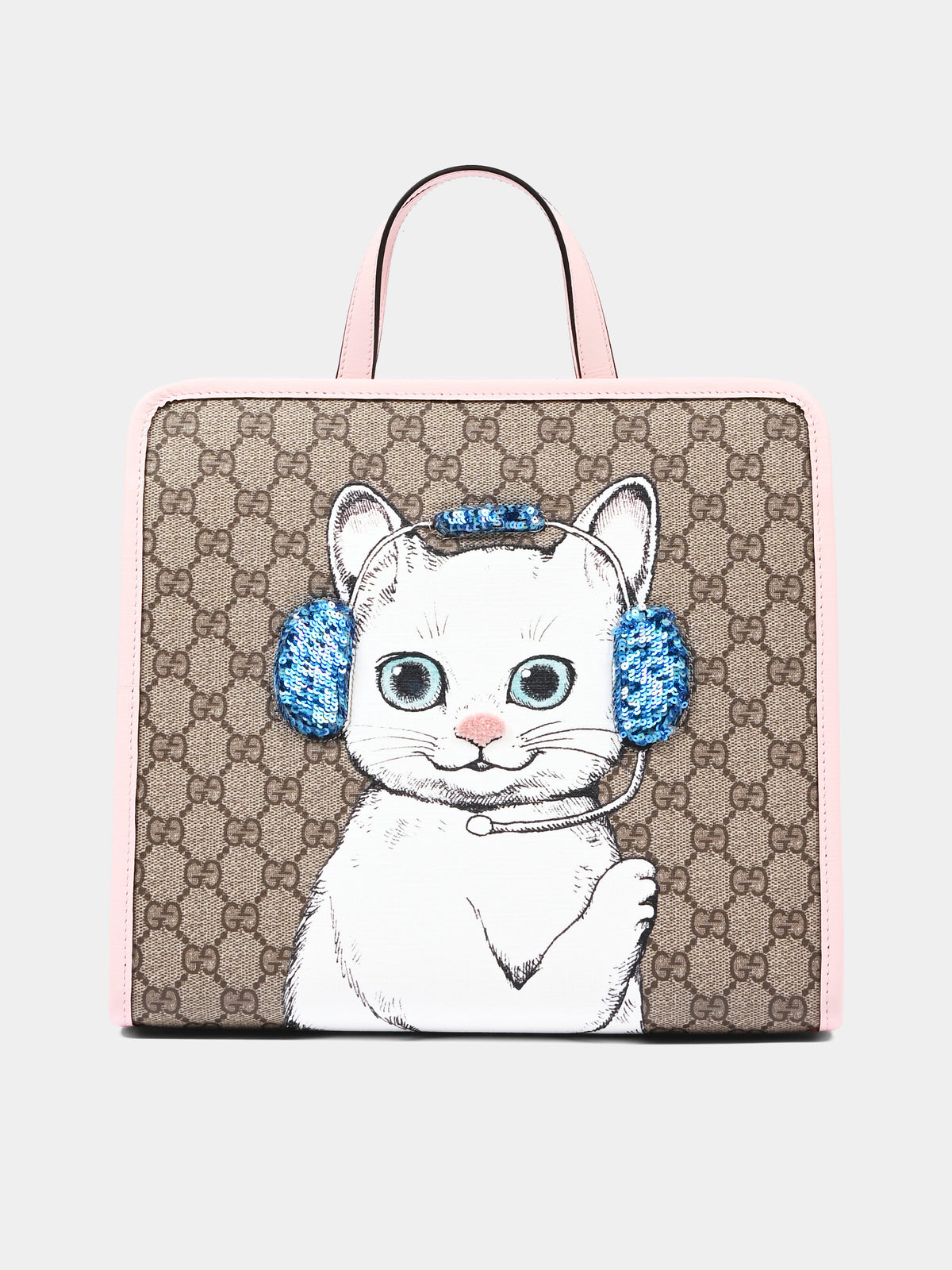 Borsa Shopping beige per bambina con gatto
