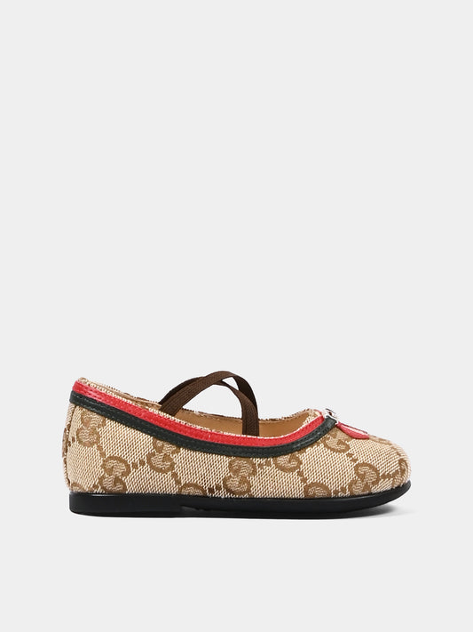 Ballerine beige per neonata con Jacquard GG