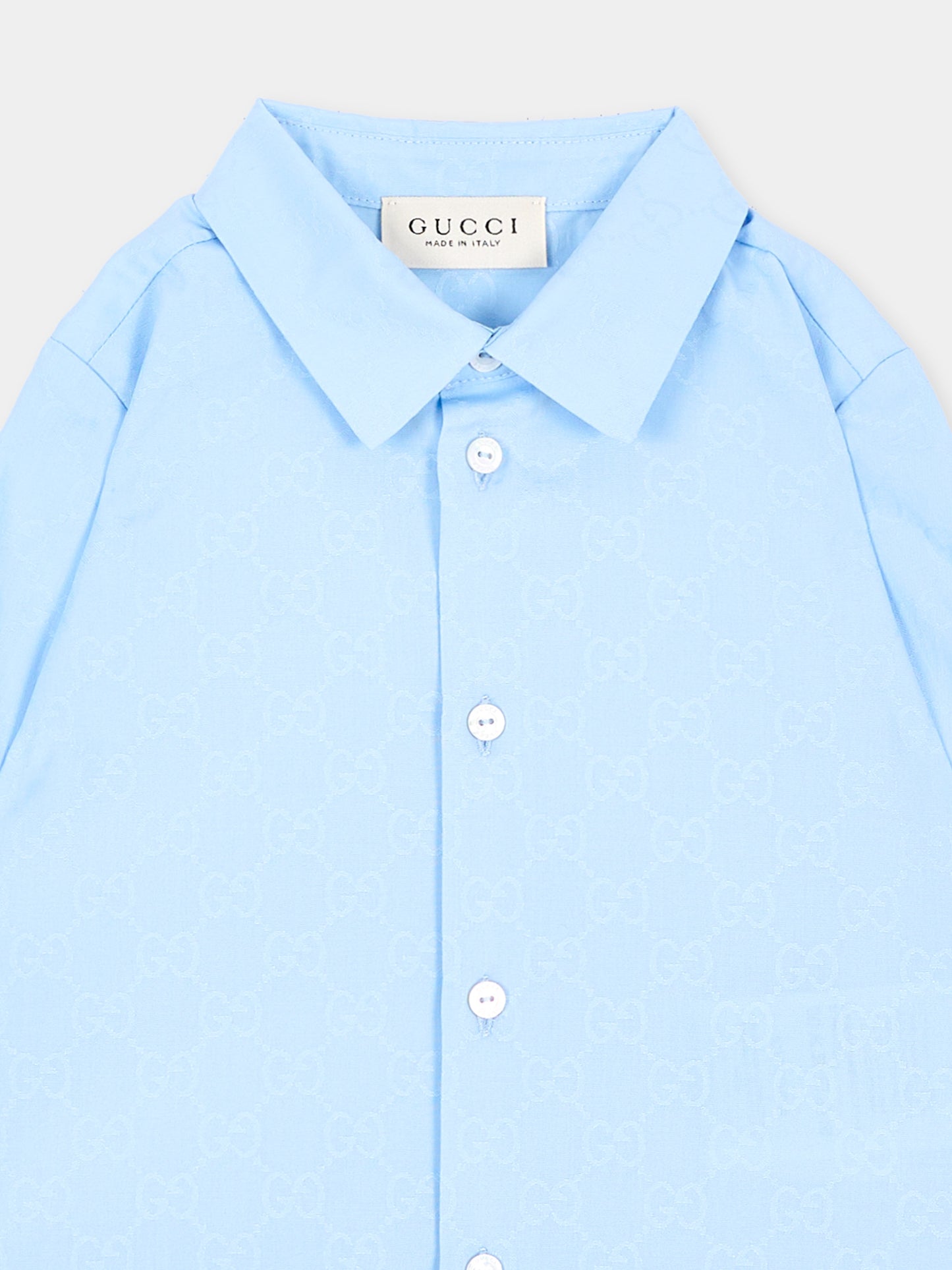 Camicia a manica lunga celeste per neonato,Gucci Kids,870284 XWA9G 4774