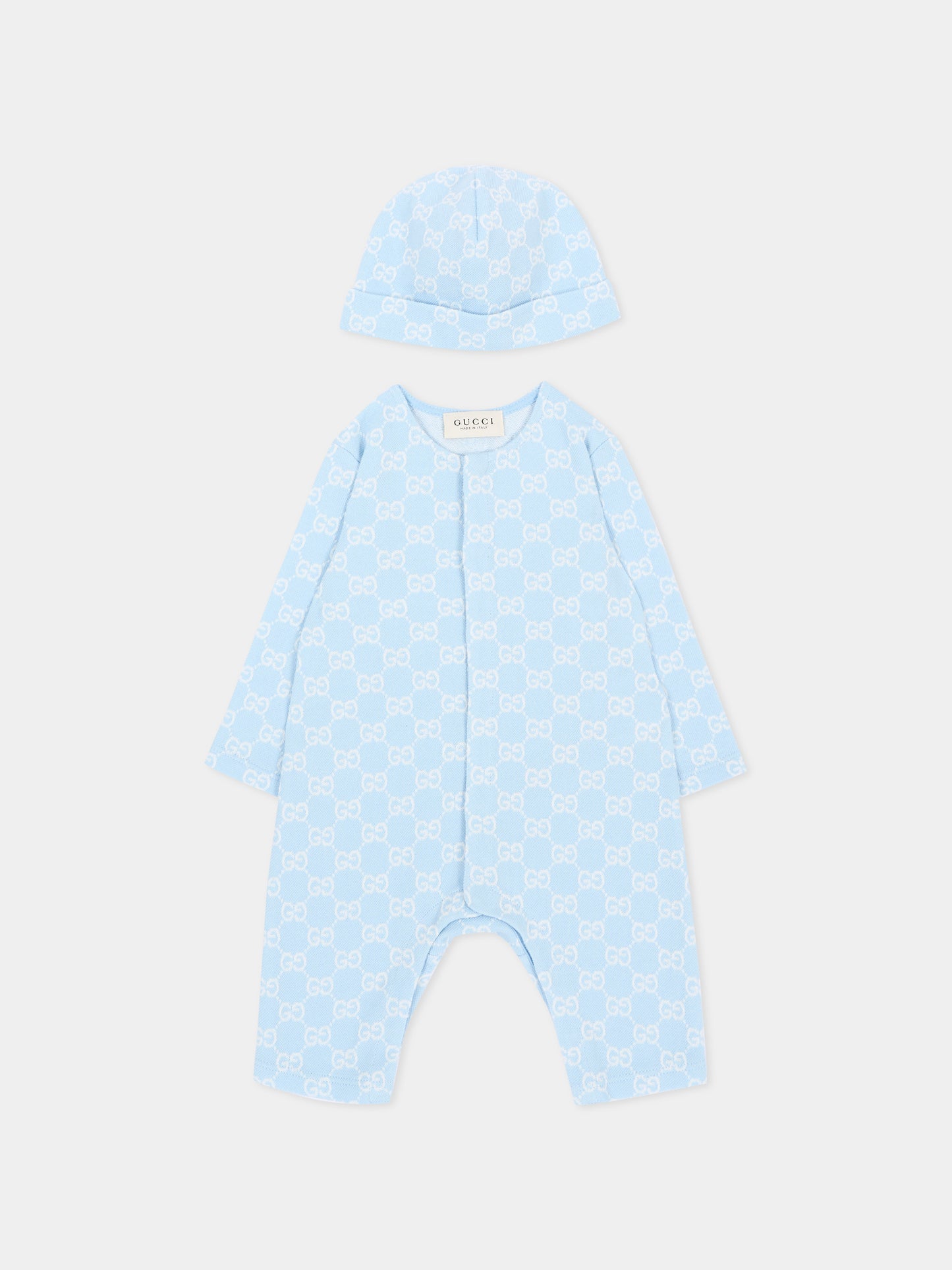 Set Tutina celeste per neonato monogramma GG,Gucci Kids,870882 XJHA9 4914