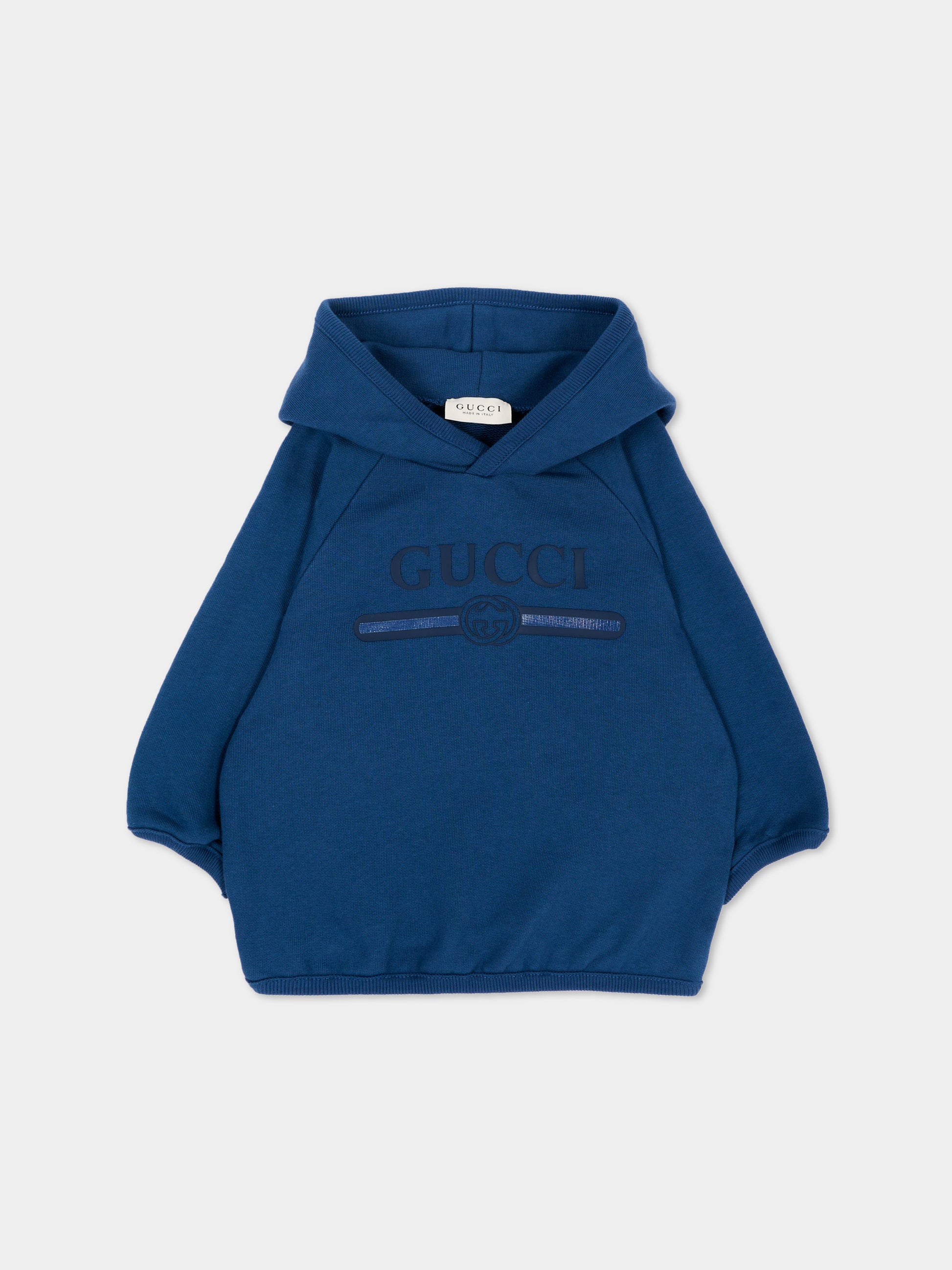 Felpa con cappuccio blu per neonato logo,Gucci Kids,749653 XJHXY 4393