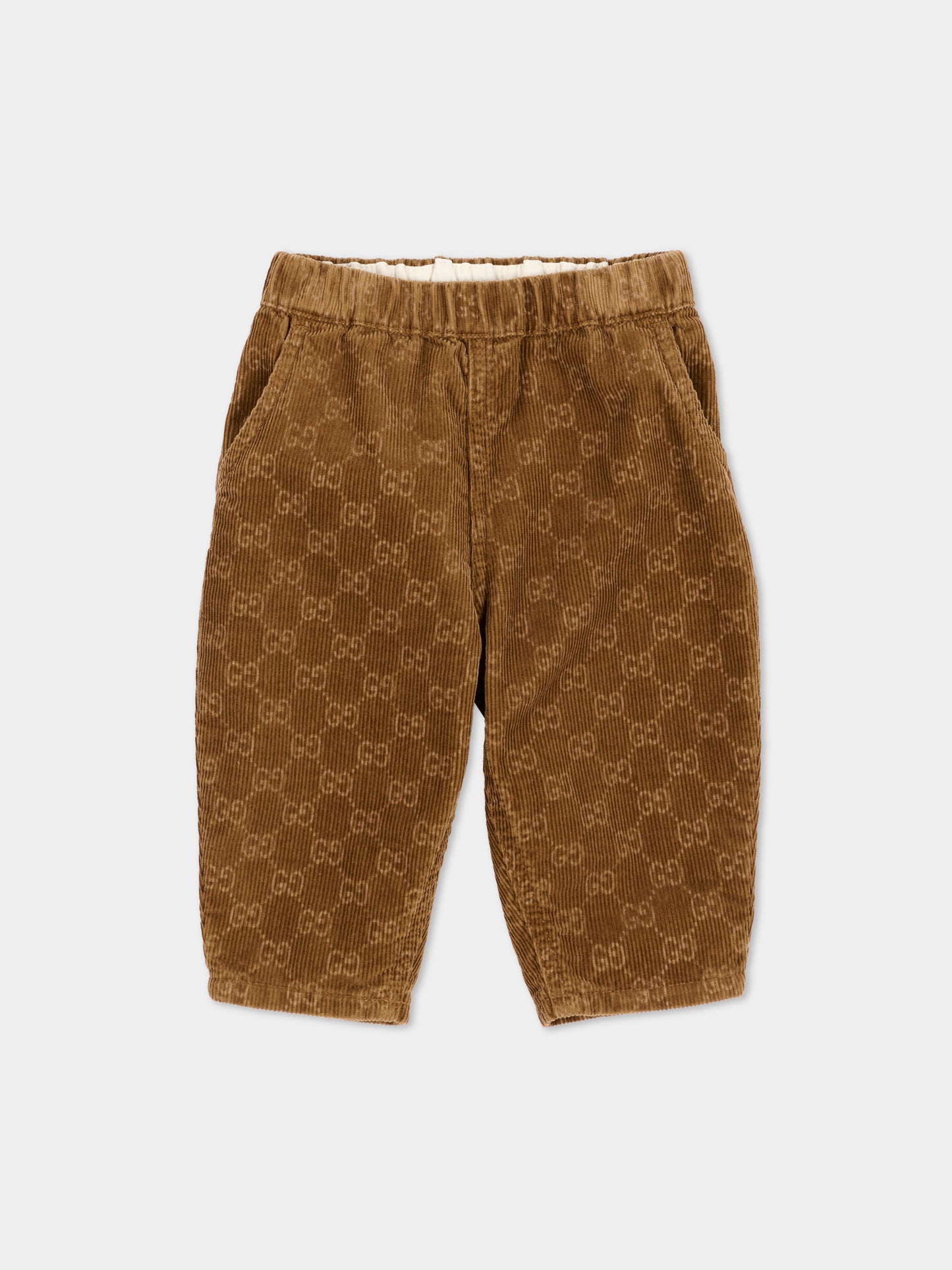 Pantalone marrone per neonato con monogram GG,Gucci Kids,865059 XDDF9 2230