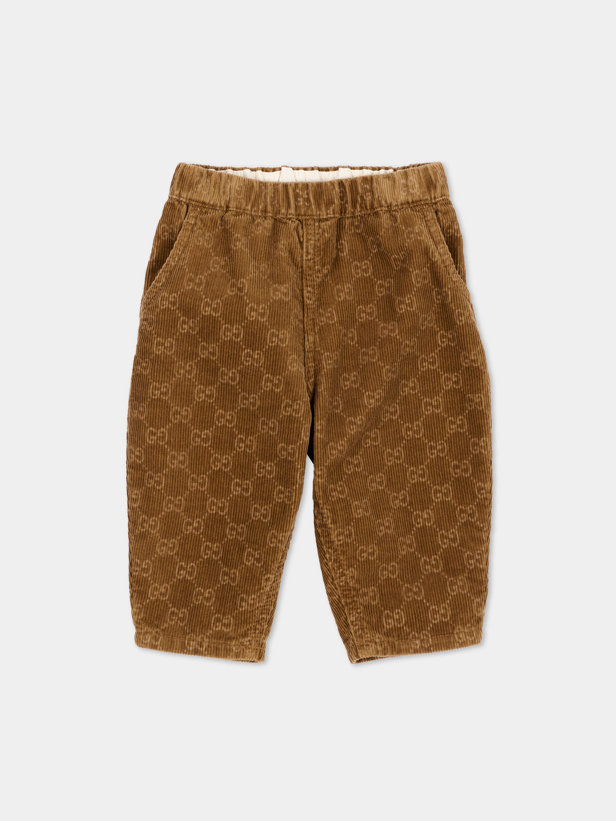 Pantalone marrone per neonato con monogram GG,Gucci Kids,865059 XDDF9 2230