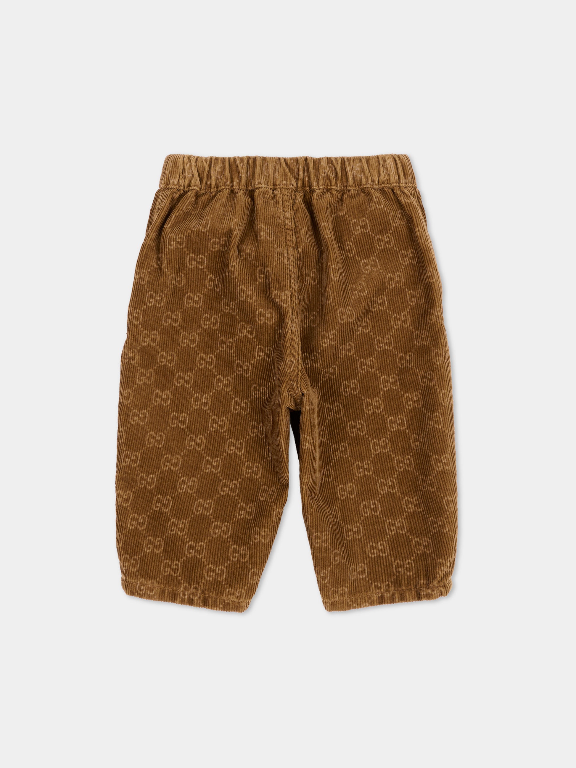 Pantalone marrone per neonato con monogram GG,Gucci Kids,865059 XDDF9 2230