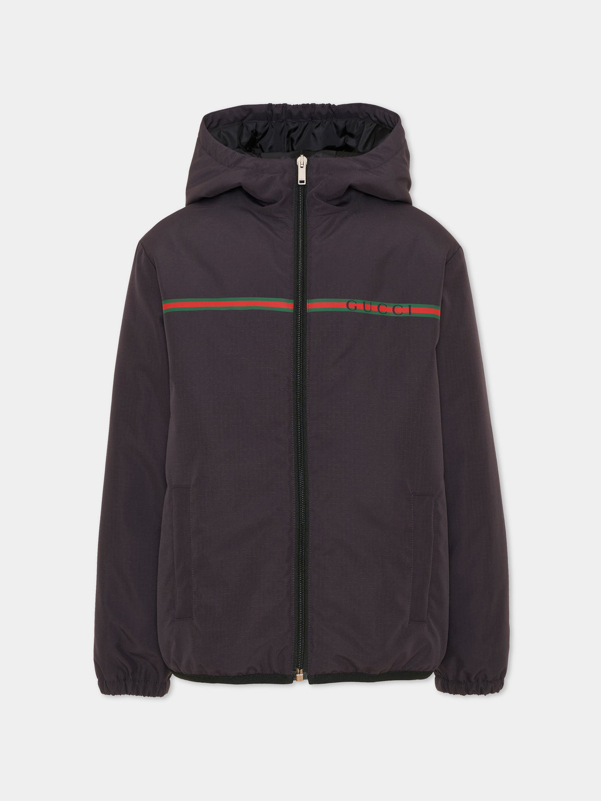 Piumino blu per bambino con nastro Web,Gucci Kids,870256 XWAWX 4003