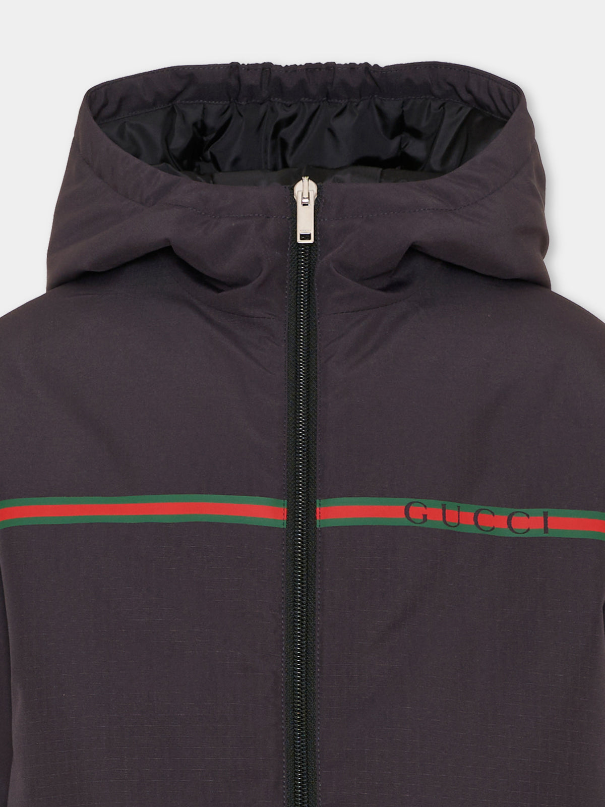 Piumino blu per bambino con nastro Web,Gucci Kids,870256 XWAWX 4003