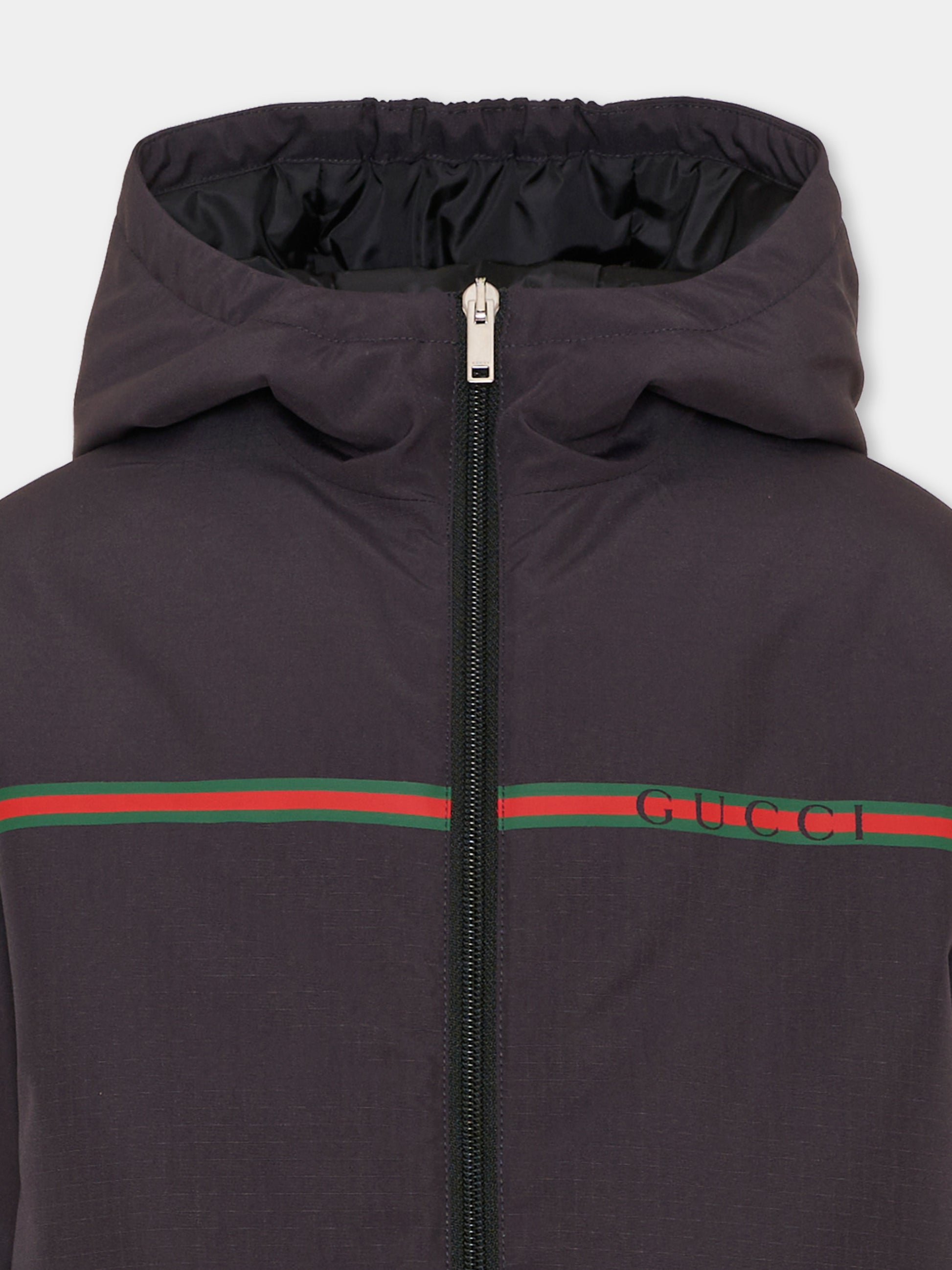Piumino blu per bambino con nastro Web,Gucci Kids,870256 XWAWX 4003