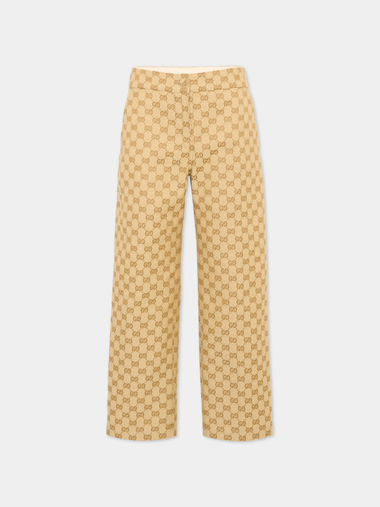 Pantalone beige monogramma GG per bambina,Gucci Kids,866669 XWA9A 2061