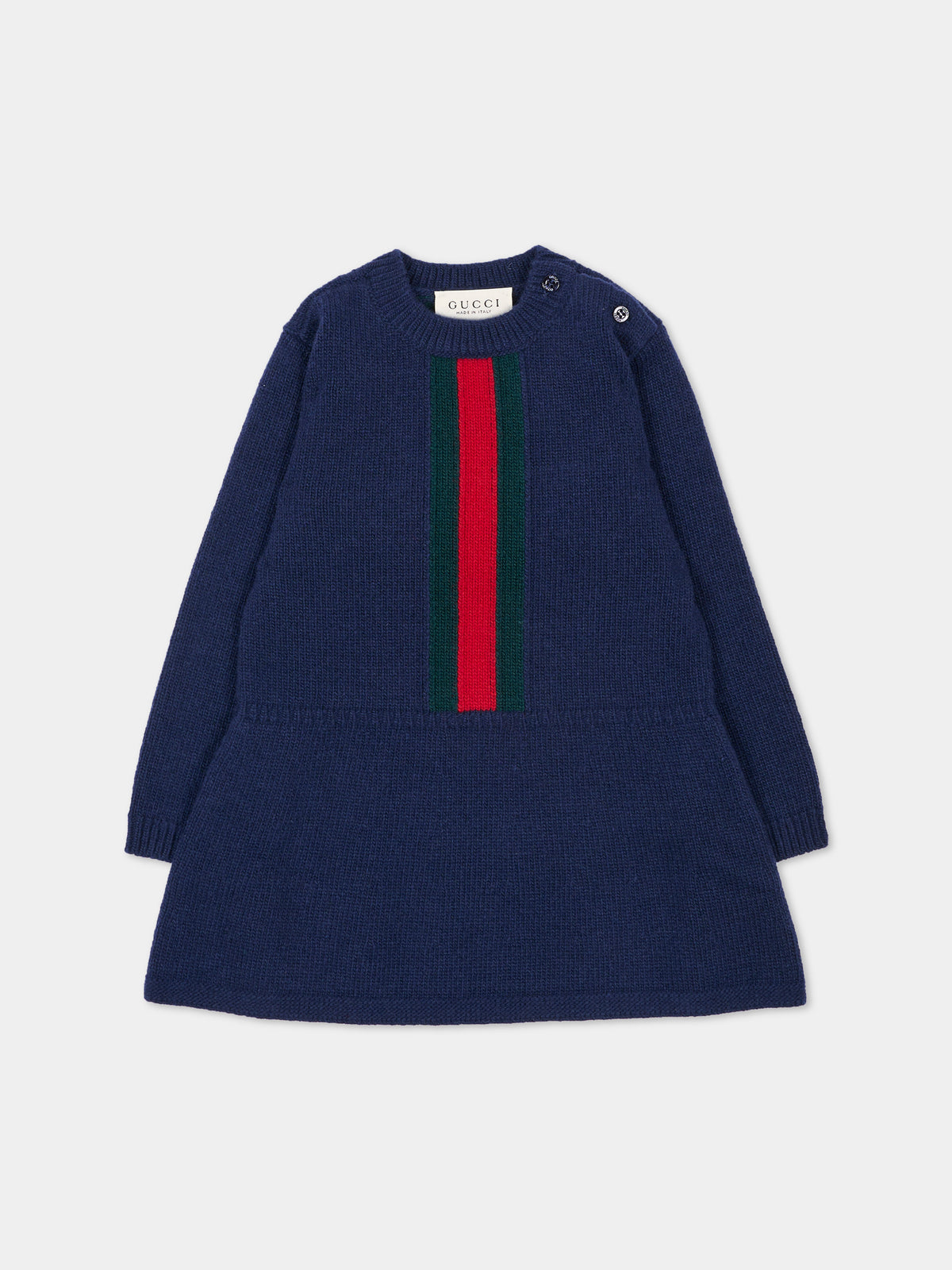 Vestito a manica lunga blu per neonata con nastro Web,Gucci Kids,867923 XKFKT 4154