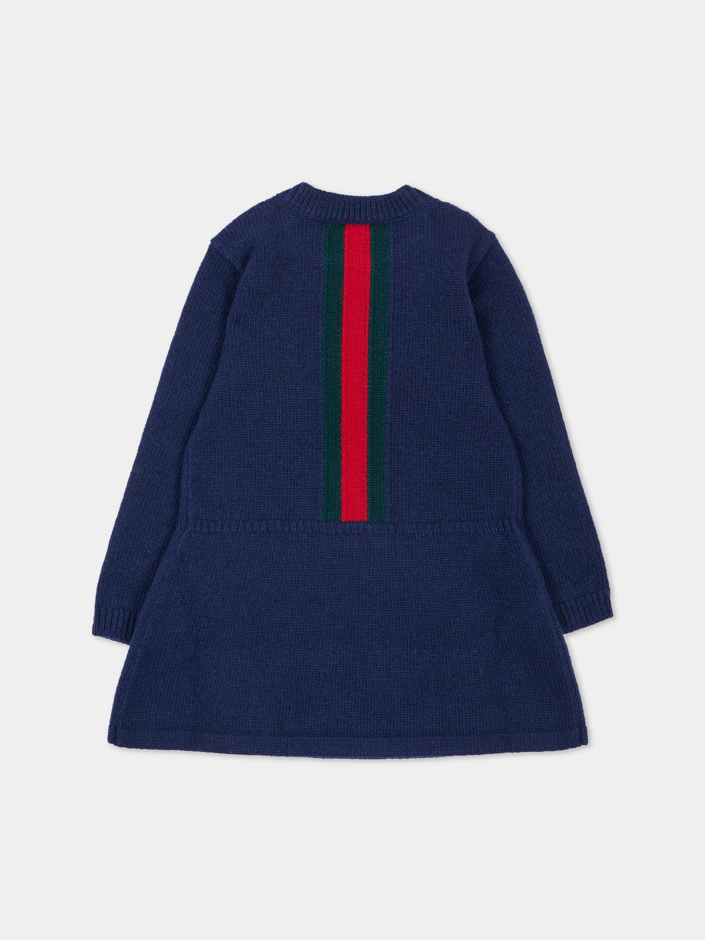 Vestito a manica lunga blu per neonata con nastro Web,Gucci Kids,867923 XKFKT 4154