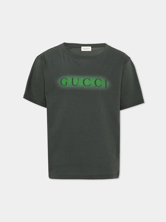 T-shirt a manica corta verde per bambino con logo